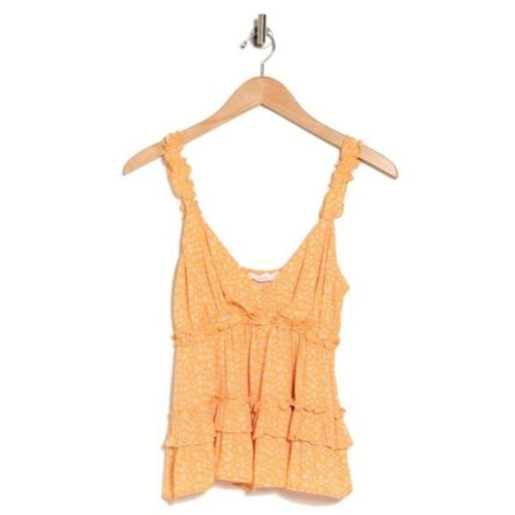 LUSH Ruffle Tiered Tank Top In Mango/ Yellow/ White - Picture 2 of 12